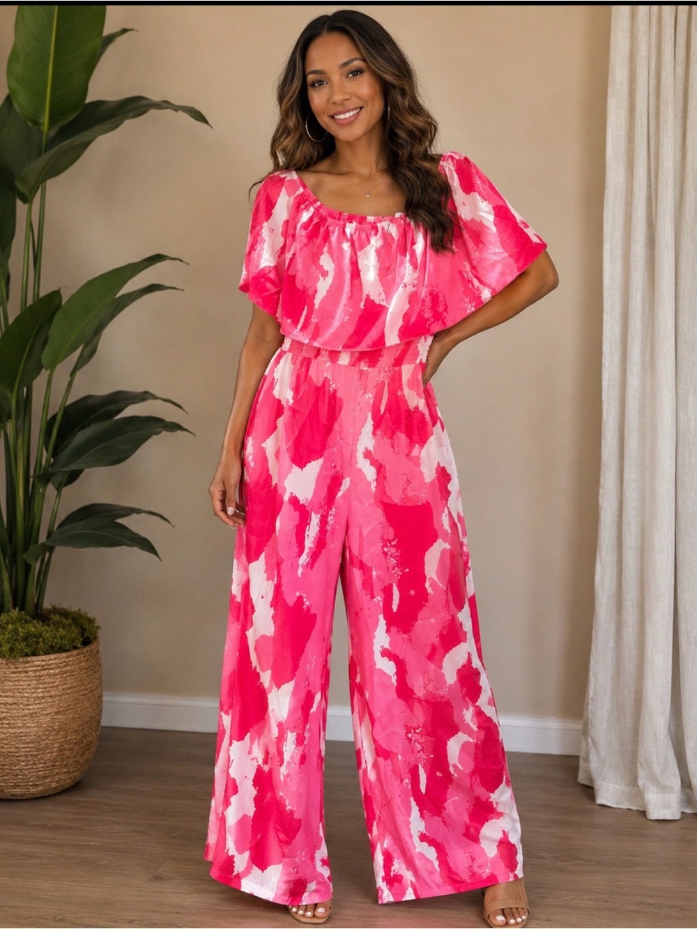 Pink & White Off-Shoulder jumper
